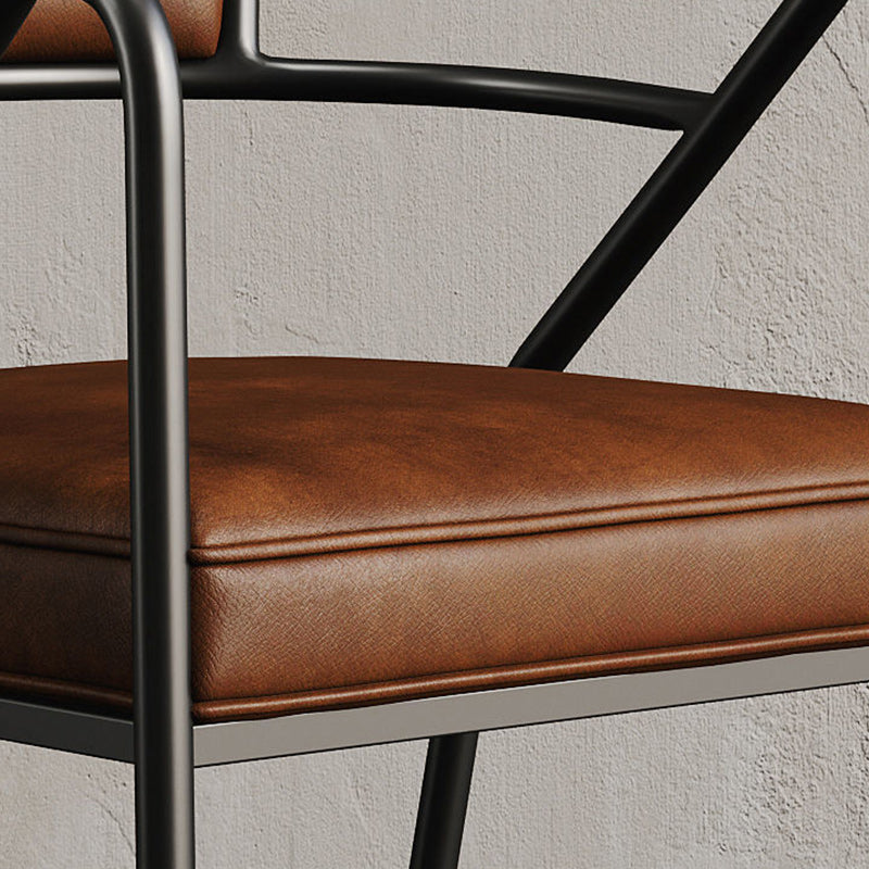 Contemporary Industrial Square Upholstered Suede Fabric PU Leather Iron Dining Chair Curved Backrest Armrest for Dining Room