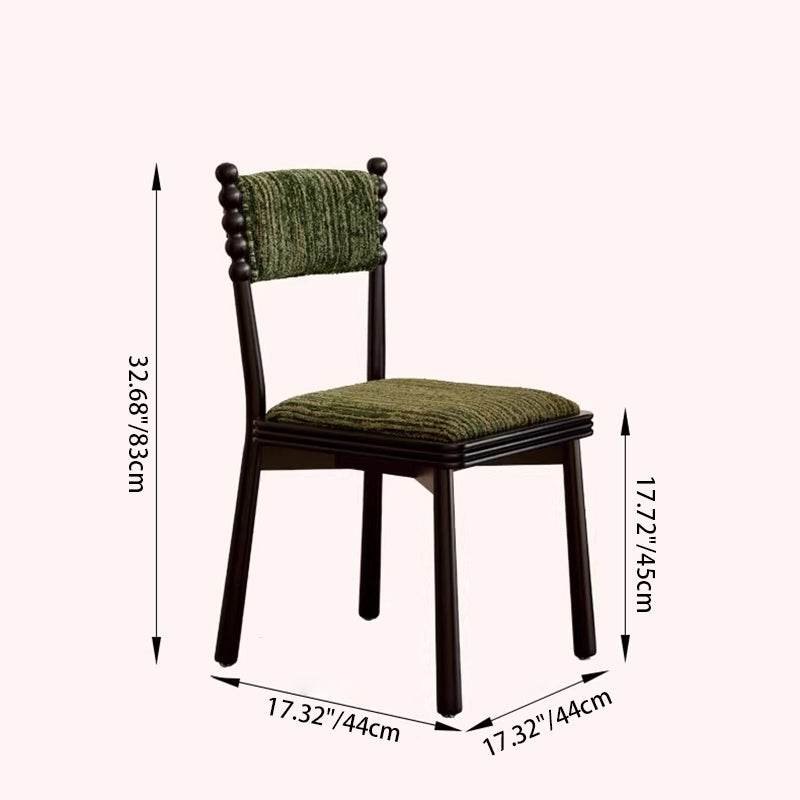 Traditional French Rectangular Chenille Yarn Solid Wood Dining Chair Backrest Armless For Dining Room