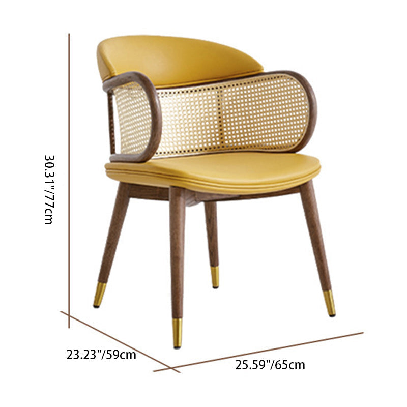 Traditioanal Vintage Weaving Microfiber Leather Ash Wood Rattan Sponge Square Hug Dining Chair Backrest Armrest For Dining Room