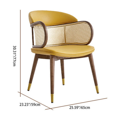 Traditioanal Vintage Weaving Microfiber Leather Ash Wood Rattan Sponge Square Hug Dining Chair Backrest Armrest For Dining Room