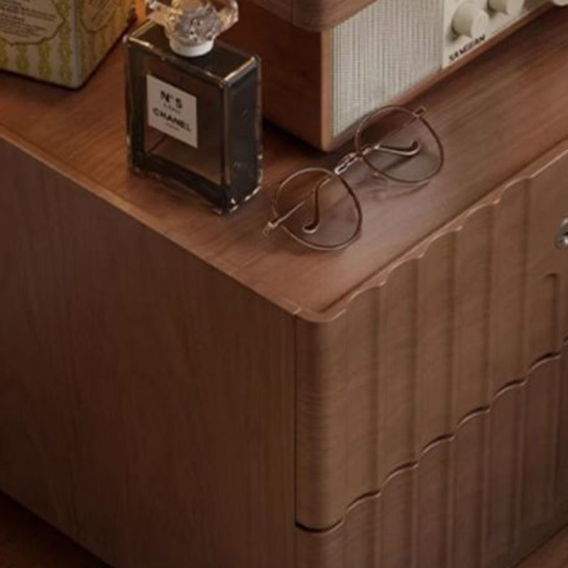 Contemporary Nordic Rectangular Solid Wood Tempered Glass Zinc Alloy Nightstand 2-Drawer For Bedroom