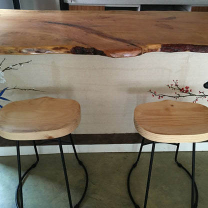 Contemporary Retro Square Solid Wood Iron Bar Stool Backless Footrest For Dining Room