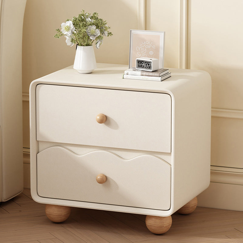 Modern Minimalist Rectangular Cat-Scratch-Resistant Leather Solid Wood Nightstand 2-Drawer For Bedroom