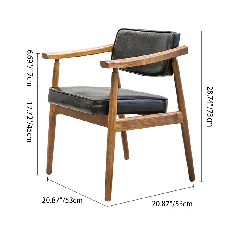 Contemporary Nordic Rectangular PU Leather Oak Dining Chair Backrest Arm For Dining Room