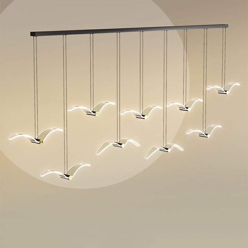 ثريا LED من الحديد الأكريليك مستطيلة الشكل بتصميم طائر النورس الإسكندنافي المعاصر لغرفة الطعام