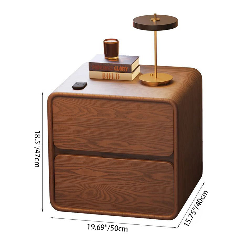 Modern Minimalist Rectangular Medium Density Fiberboard Cat-Scratch-Resistant Leather Solid Wood Nightstand 2-Drawer For Bedroom