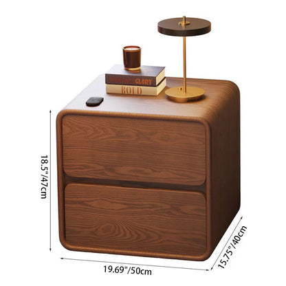 Modern Minimalist Rectangular Medium Density Fiberboard Cat-Scratch-Resistant Leather Solid Wood Nightstand 2-Drawer For Bedroom