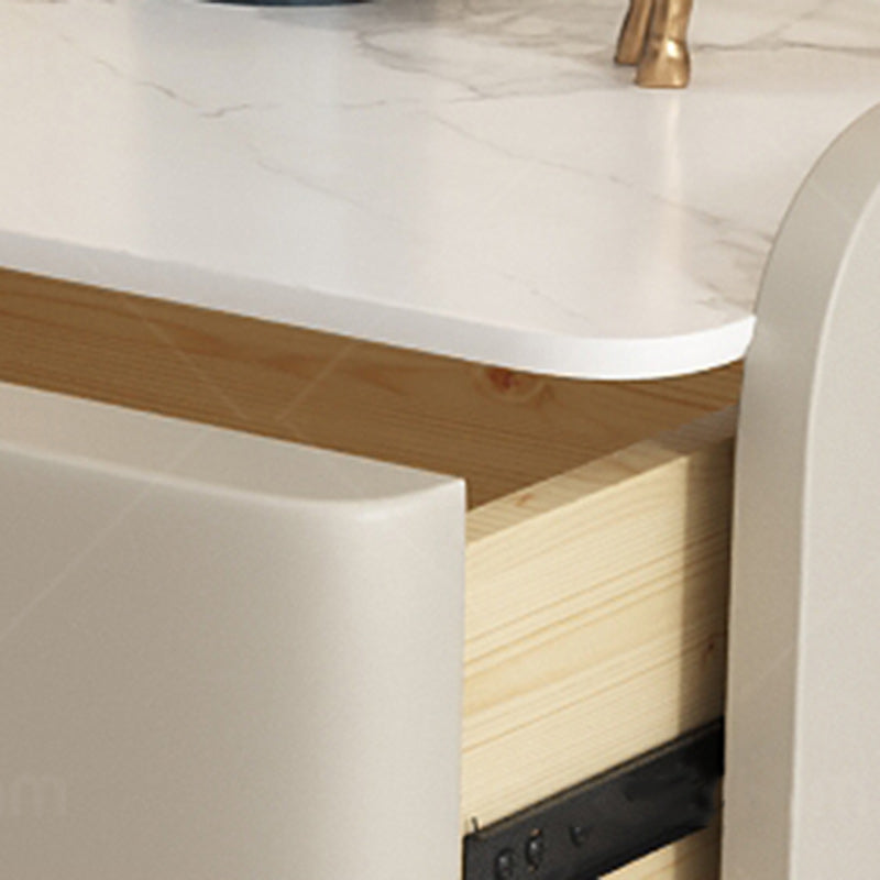 Modern Minimalist Square Microfiber Leather Solid Wood Rock Plate Alloy Carbon Steel Nightstand 2-Drawer For Bedroom