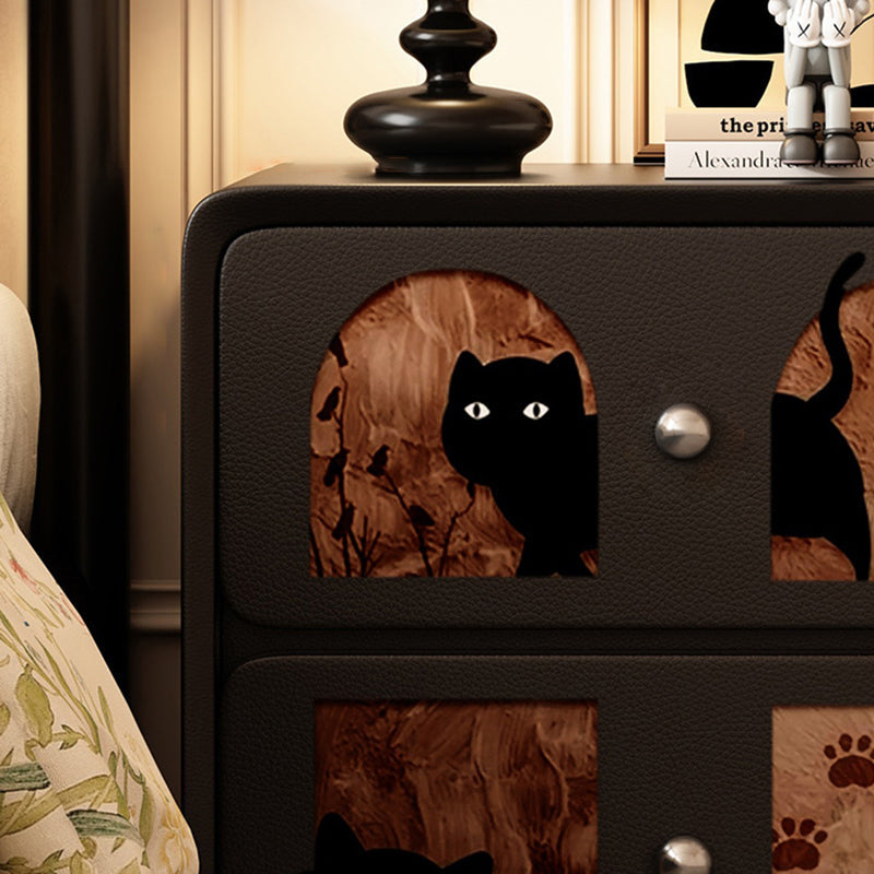 Contemporary Creative Rectangular Composite Panel Cat's Paw Leather Solid Wood Nightstand 2-Drawer For Bedroom