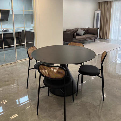 Modern Minimalist Round Solid Multi-Layer Plate Carbon Steel Dining Table for 4 Seats