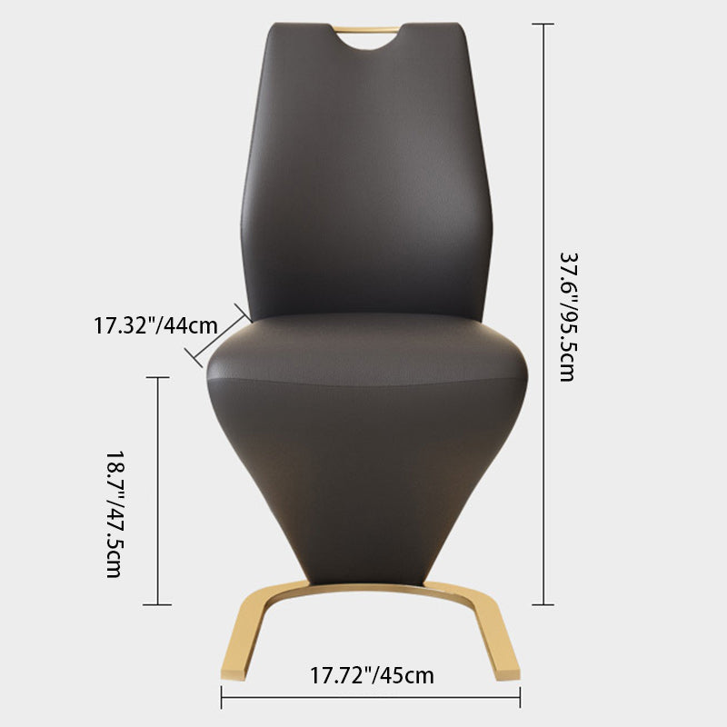 Modern Minimalist U-Shaped Chassis Rectangle PU Leather Titanium Gold Silver-Plated Dining Chair Backrest Armless For Dining Room