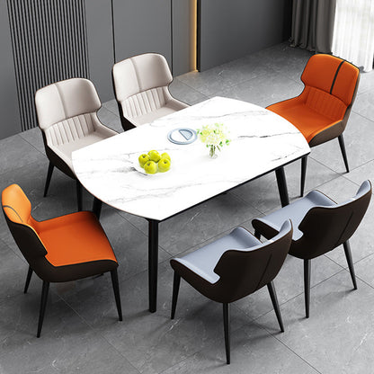 Contemporary Nordic Square Upholstered Curved Backrest PU Leather Carbon Steel Dining Chair For Dining Room