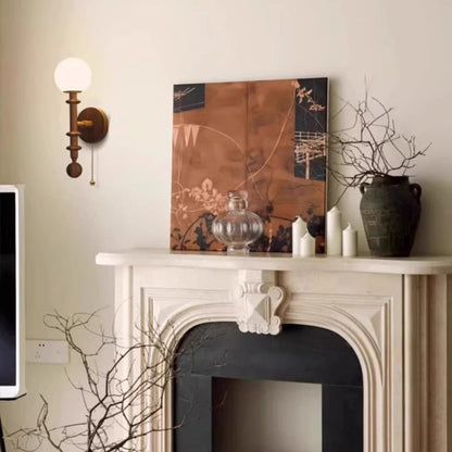 Traditional French Magic Bean Cylinder Glass Ash Wood Hardware 1-Light Wall Sconce Lamp For Living Room