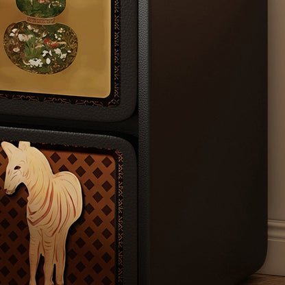 Contemporary Creative Rectangular Composite Panel Cat's Paw Leather Solid Wood Nightstand 2-Drawer For Bedroom