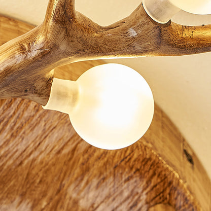 Contemporary Scandinavian Polymer Tree Branch Texture Glass Ball Shade 9/12/15-Light Semi-Flush Mount Ceiling Light For Living Room