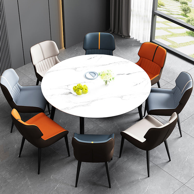 Contemporary Nordic Square Upholstered Curved Backrest PU Leather Carbon Steel Dining Chair For Dining Room