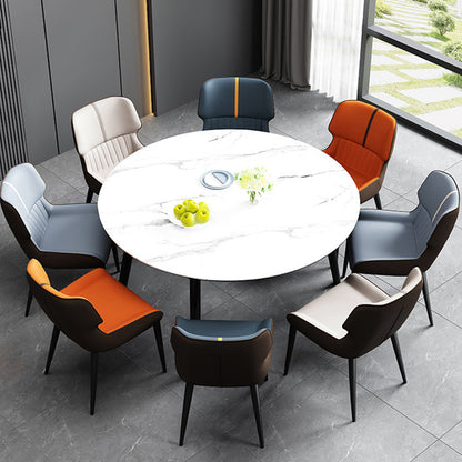 Contemporary Nordic Square Upholstered Curved Backrest PU Leather Carbon Steel Dining Chair For Dining Room