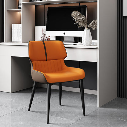 Contemporary Nordic Square Upholstered Curved Backrest PU Leather Carbon Steel Dining Chair For Dining Room