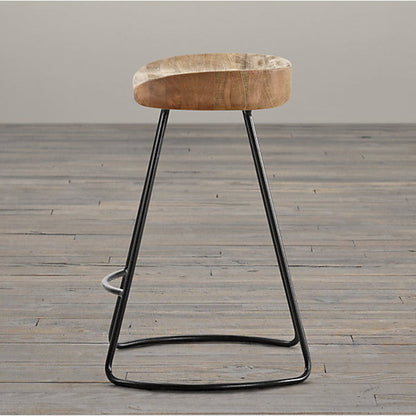 Contemporary Retro Square Solid Wood Iron Bar Stool Backless Footrest For Dining Room