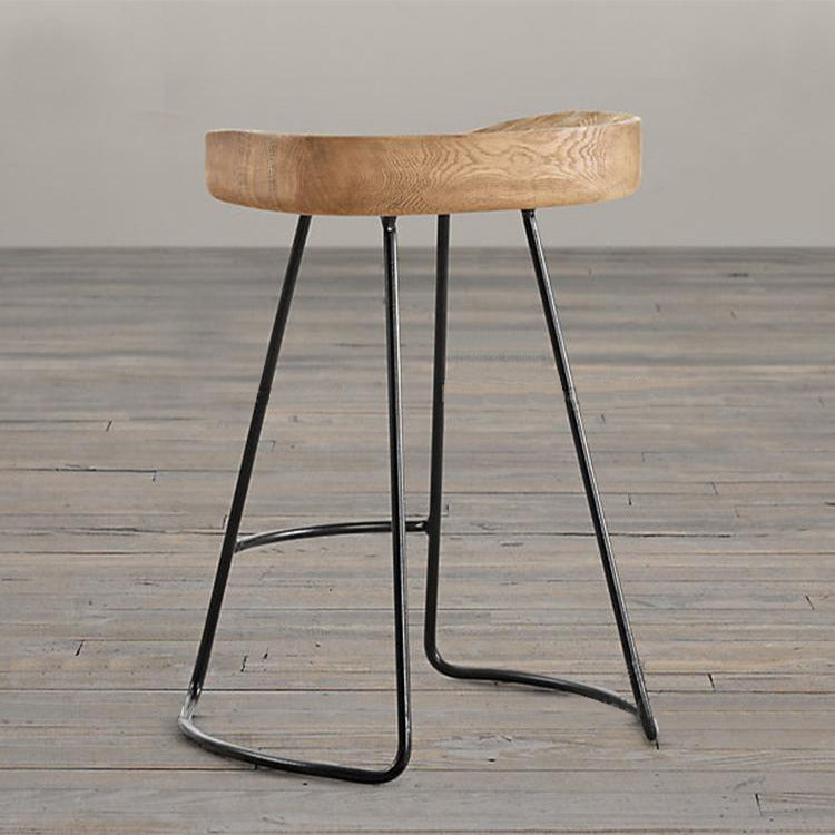 Contemporary Retro Square Solid Wood Iron Bar Stool Backless Footrest For Dining Room