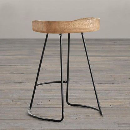 Contemporary Retro Square Solid Wood Iron Bar Stool Backless Footrest For Dining Room
