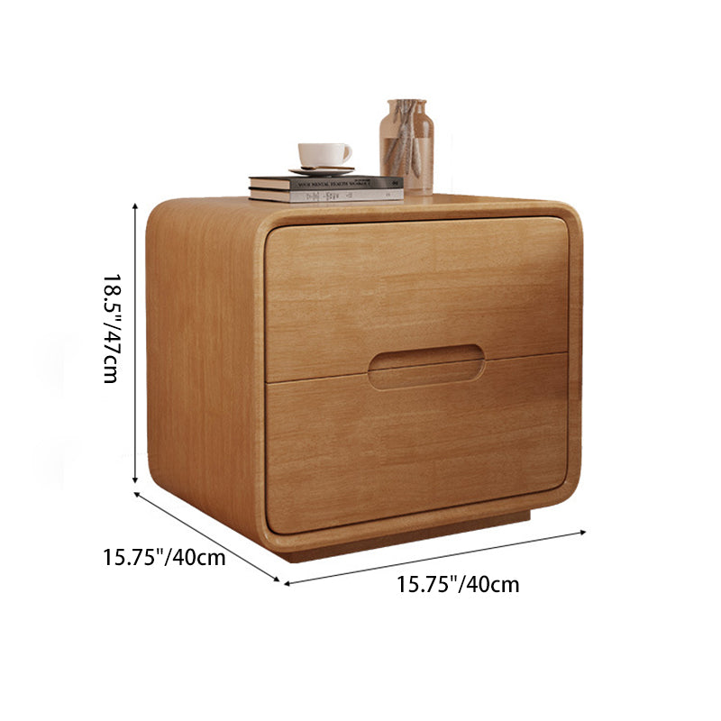 Modern Minimalist Rectangular Solid Wood Nightstand 2-Drawer For Bedroom