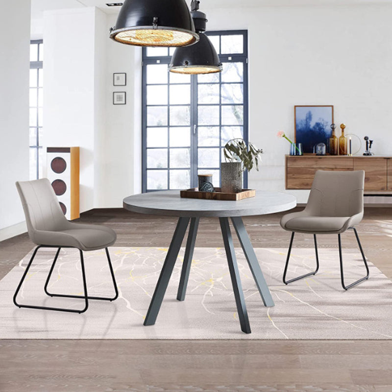 Contemporary Nordic Rectangular Upholstered Trapezoidal Base Faux Leather Metal Dining Chair Backrest For Dining Room