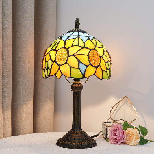 Traditional Tiffany Sunflower Umbrella Shape Resin Glass 1-Light Table Lamp For Bedroom