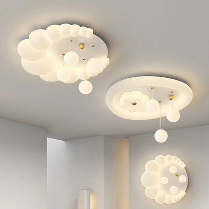 Contemporary Nordic Kids Iron PE Elliptical Round Ball Flower Moon LED Flush Mount Ceiling Light For Bedroom