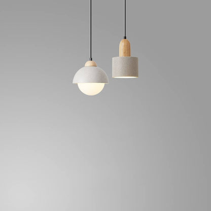 Japanese Minimalist Resin Solid Wood Cone Round 1-Light Pendant Light