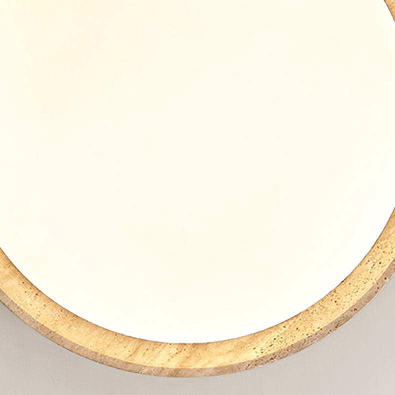 Traditional Japanese Round Disc Style Travertine Solid Wood Acrylic LED Flush Mount Ceiling Light For Bedroom