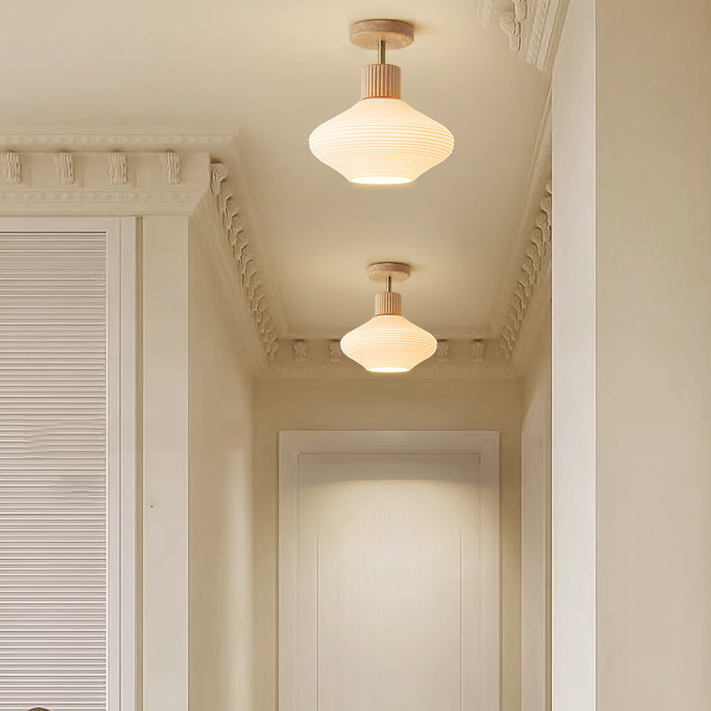 Nordic Log Striped Glass Oval 1-Light Semi-Flush Mount Ceiling Light