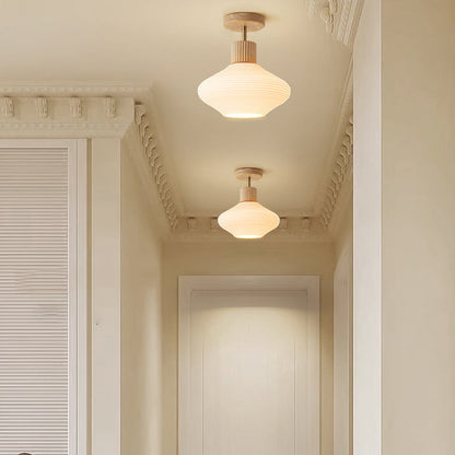 Nordic Log Striped Glass Oval 1-Light Semi-Flush Mount Ceiling Light
