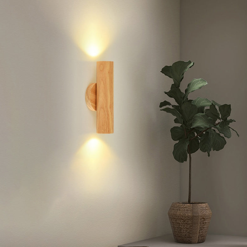 寝室用伝統的な日本製ゴムの木シリンダーLED壁取り付け用燭台ランプ
