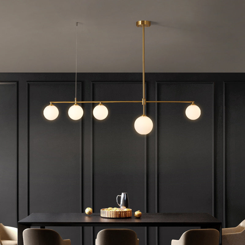 Contemporary Nordic Copper Glass Ball Strip 4/5 Light Chandeliers For Dining Room
