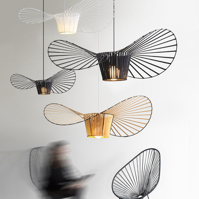 Modern Minimalist Straw Hat Iron Fabric 1-Light Pendant Light For Bedroom