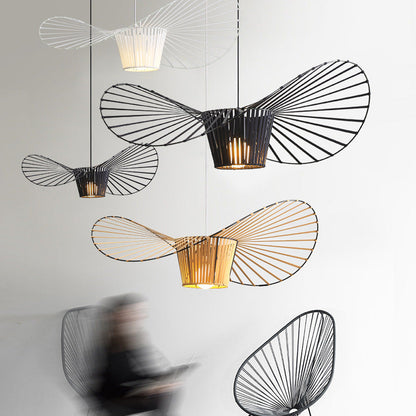 Modern Minimalist Straw Hat Iron Fabric 1-Light Pendant Light For Bedroom