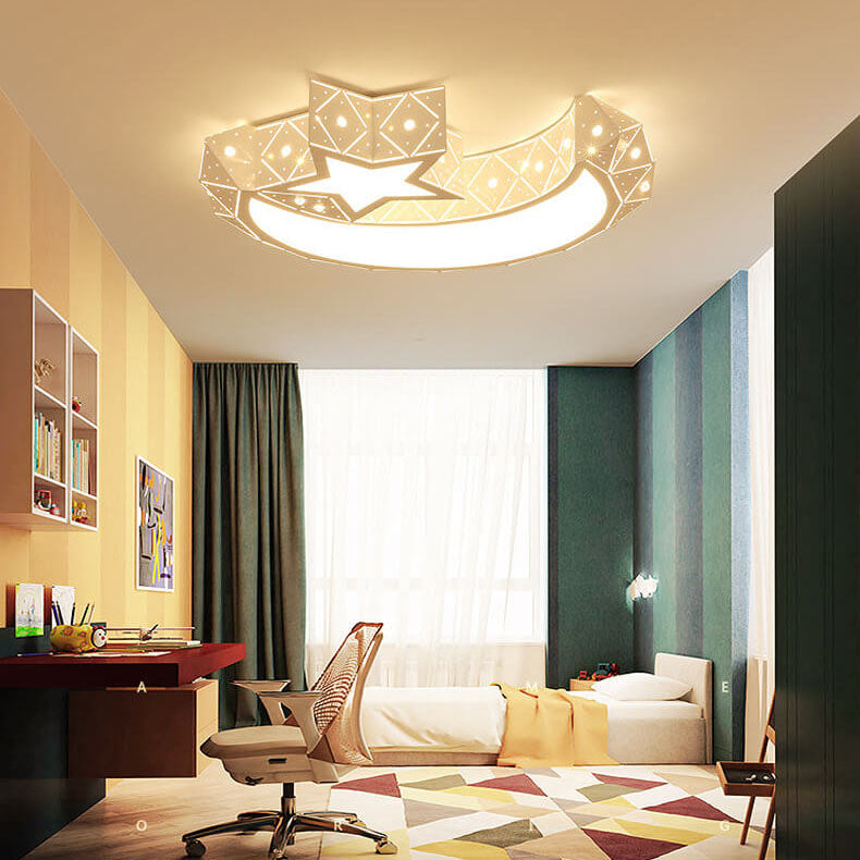 Modern Star Moon Geometric Iron LED Kids Flush Mount Ceiling Light