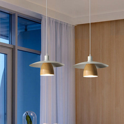 Japanese Minimalist Wood Grain Round Cone 1/2/3 Light Island Light Chandelier