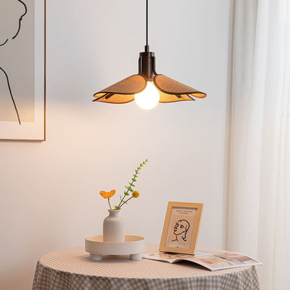 Traditional Japanese Vintage Iron Log Flower Shape 1-Light Pendant Light For Dining Room