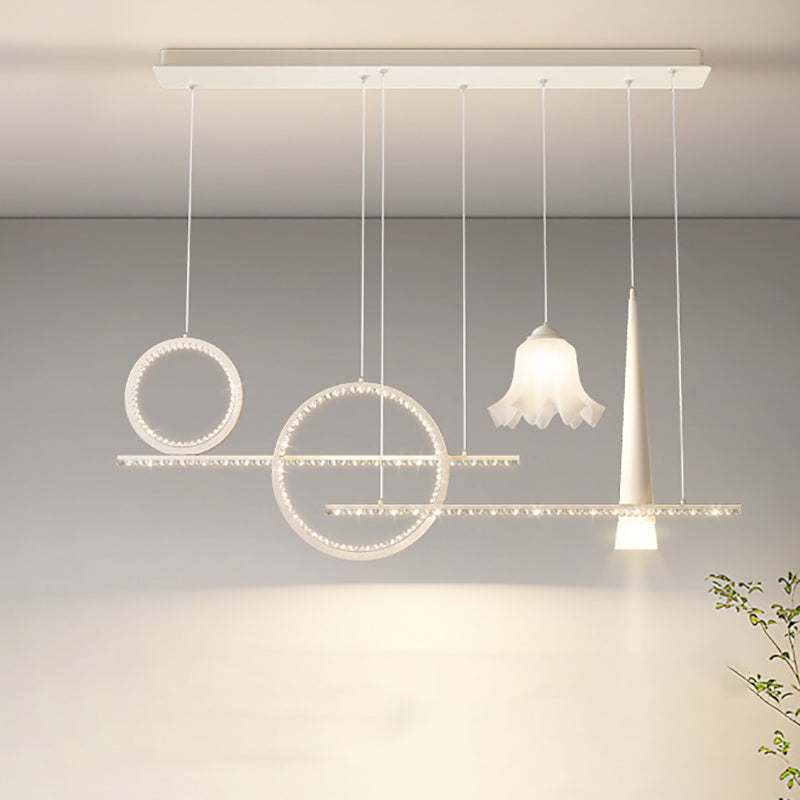 Contemporary Luxury Geometric Ring Glass Ball Shade LED Chandelier Island Light For Living Room