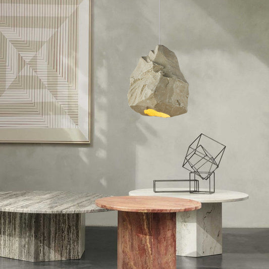 Contemporary Scandinavian Faux Rock Geometric Handmade Sculpture 1-Light Pendant Light For Dining Room