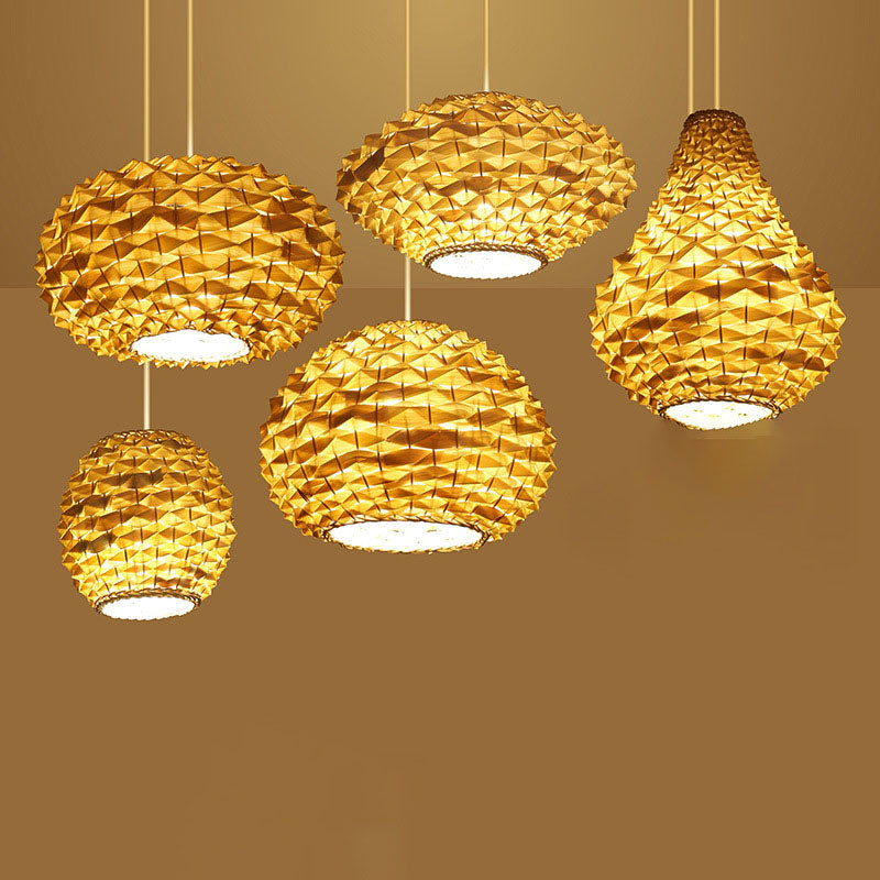 Modern Chinese Rattan Weaving Pineapple 1-Light Pendant Light