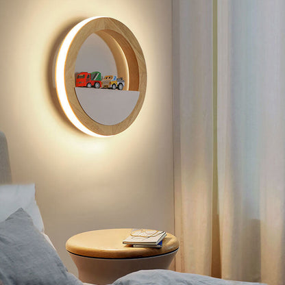 مصباح حائط LED بتصميم مربع دائري ياباني عصري مصنوع من خشب المطاط 