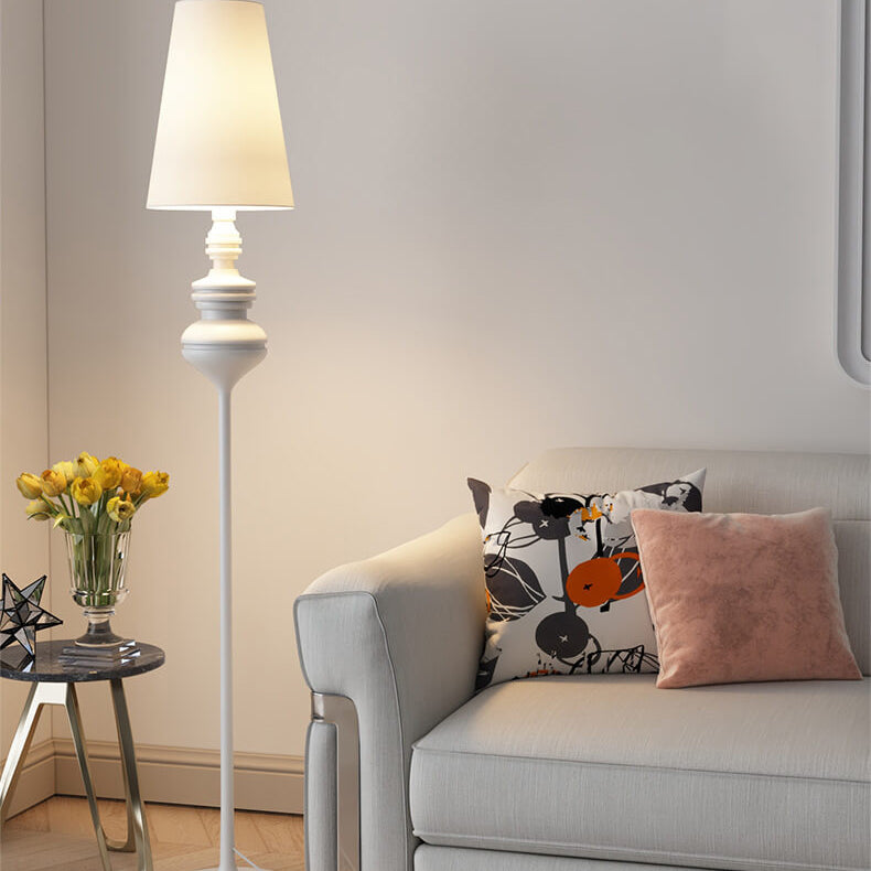Modern Transitional Fabric Cone Iron Base 1-Light Standing Floor Lamp For Living Room