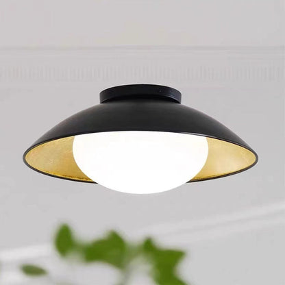 Traditional Vintage Round Gold Foil Iron Glass 1-Light Flush Mount Ceiling Light For Bedroom