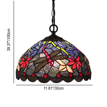 Tiffany Vintage Butterfly Stained Glass Dome 1-Light Pendant Light