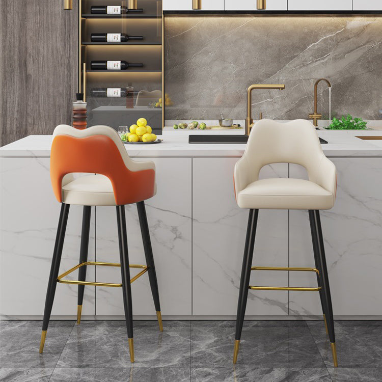 Modern Minimalist Square Wave Backrest Artificial Leather Carbon Steel Bar Stool Armrest For Dining Room