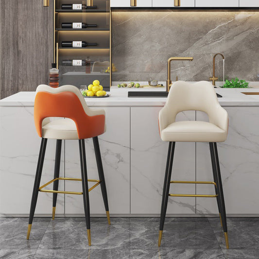 Modern Minimalist Square Wave Backrest Artificial Leather Carbon Steel Bar Stool Armrest For Dining Room