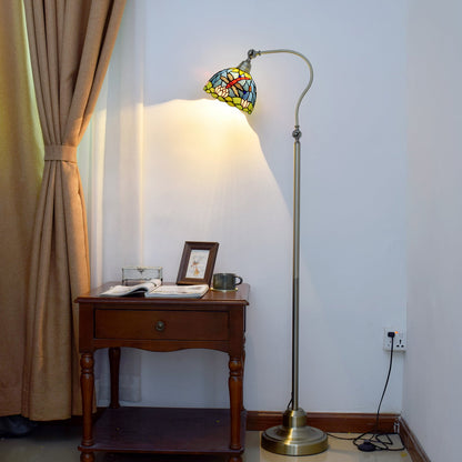 Traditional Tiffany Iron Glss Dome Round Dragonfly 1-Light Standing Floor Lamp For Bedside